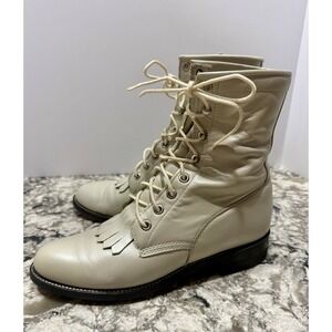 Justin Western Vintage Kiltie Lace up Womens Boots 6 D Pearl Cream Luster 519